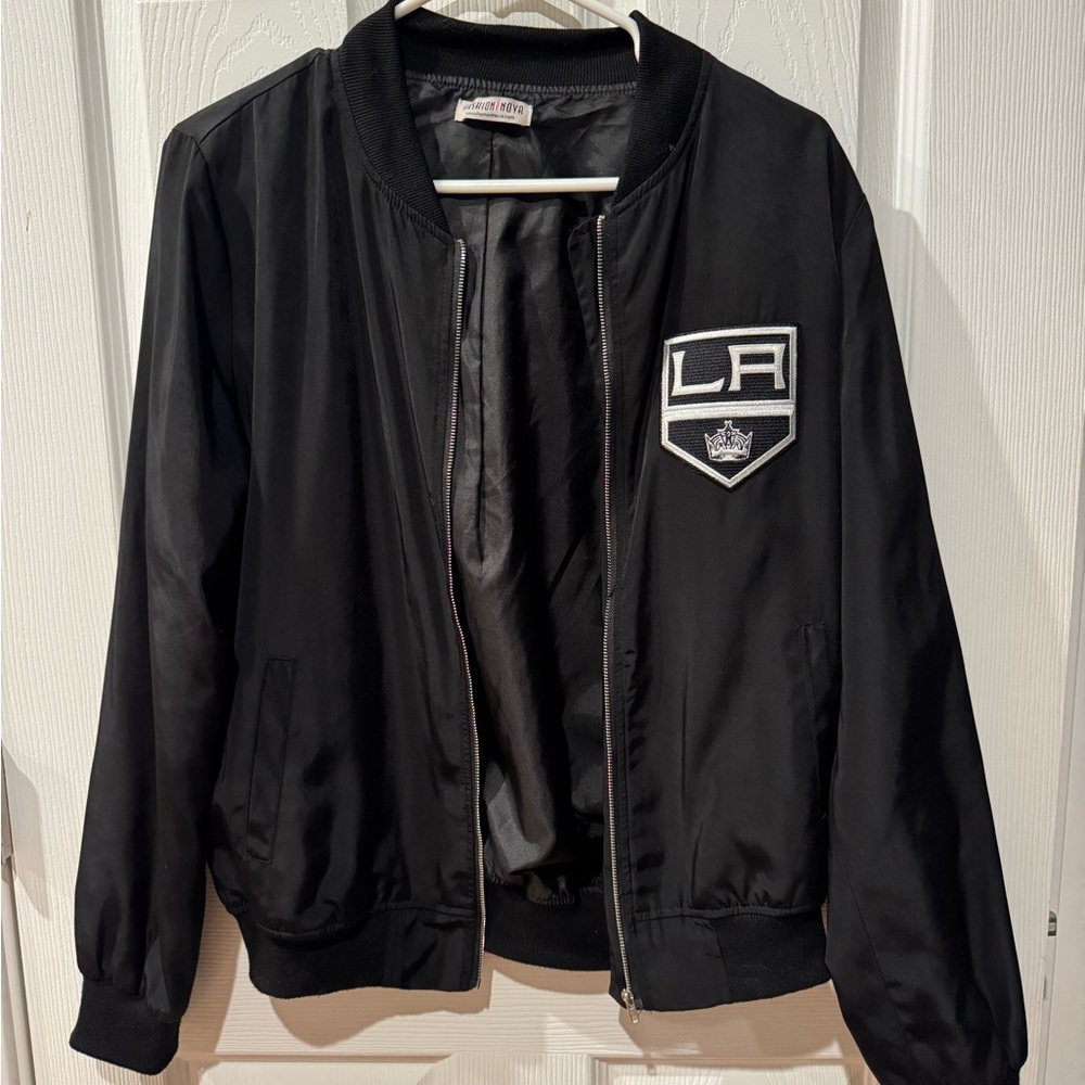 Cute Fashion Nova Los Angeles Kings Black Baseball Satin Jacket Size Medium